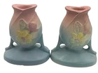 Vintage Pair of Candle Holders by Hull Pottery 1940s Mid Century Magonlia 27-4