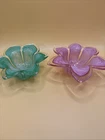 Vintage Murano Style Art Glass Flower Dishes Bowls Candle Holders Set Of 2