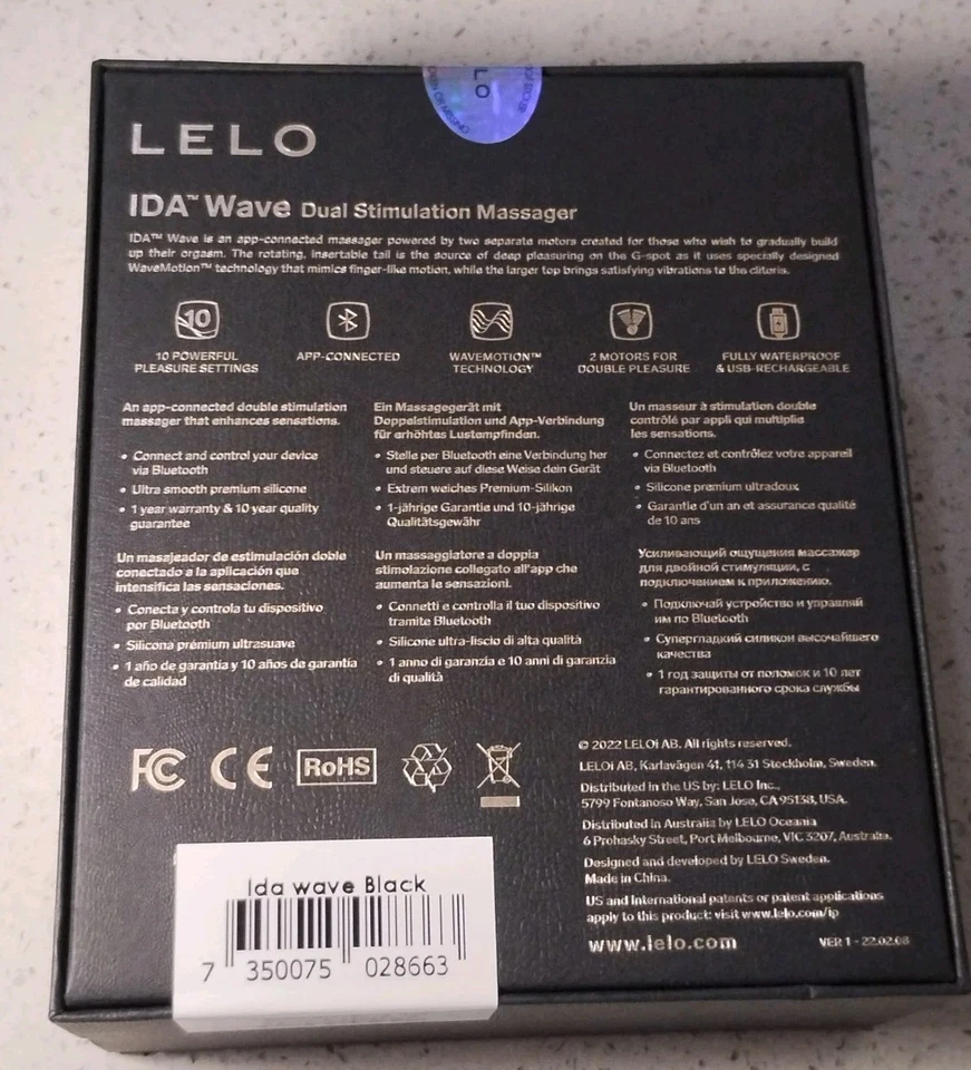 MASAJEADOR DE ESTIMULACIÓN DUAL RECARGABLE LELO IDA WAVE NEGRO NUEVA APP CONECTADA Foto 2 de 2