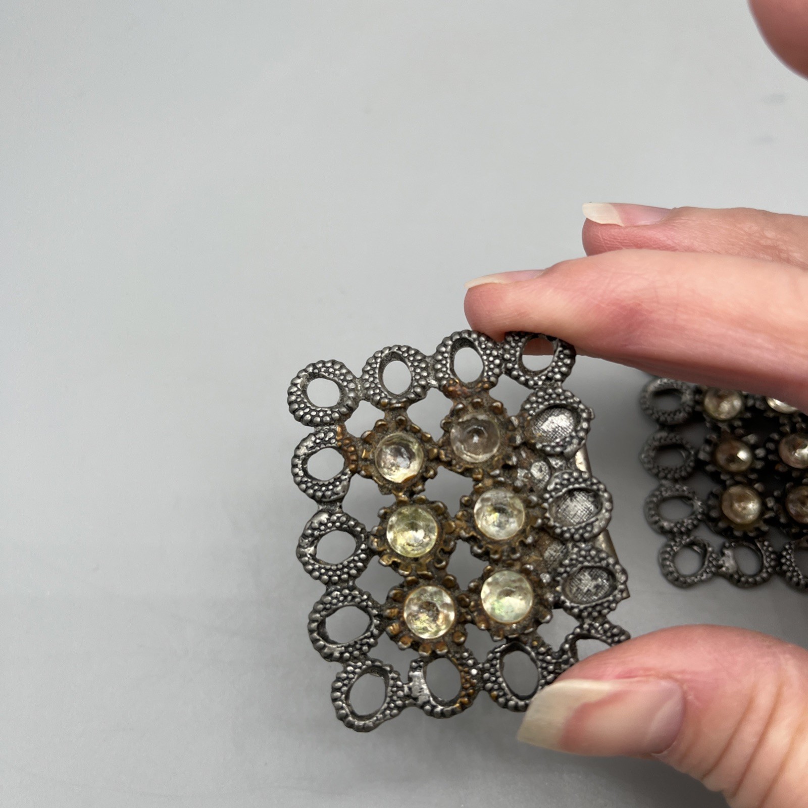 Vintage Rectangular Circular Filigree silver tone… - image 4