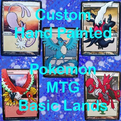 Custom Hand Painted/Altered Pokemon MTG Basic Lands