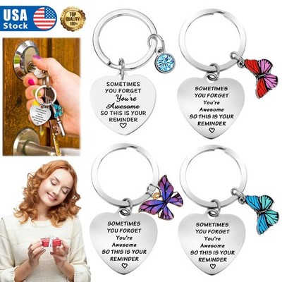 1/4pcs ''Sometimes You Forget'' Inspirational Keychain Keyring Butterfly Pendant