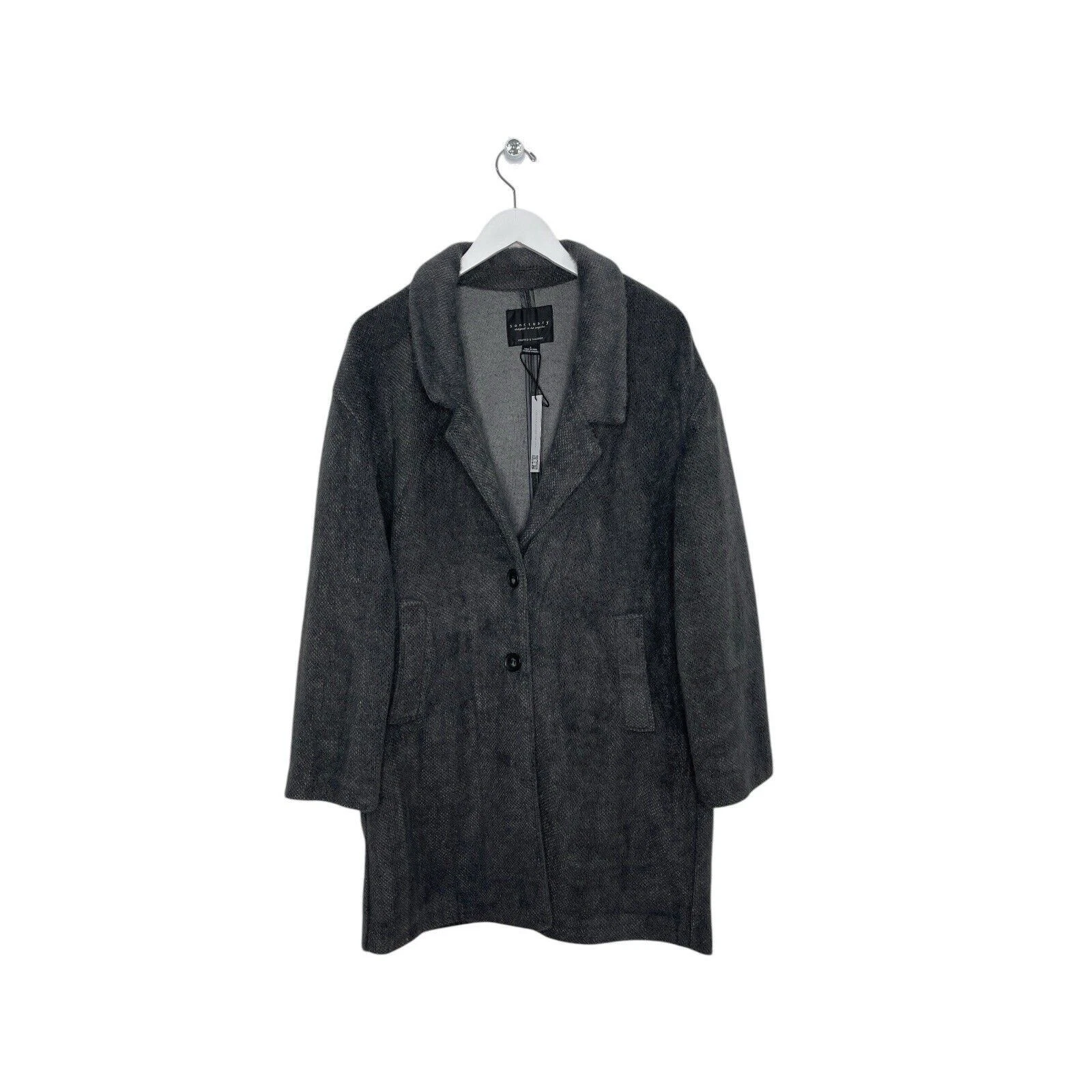 VETEMENTS SANCTUARY Sweeney cappotto testurizzato morbido soprabito donna giacca grigio taglia L nuovo con etichette $159