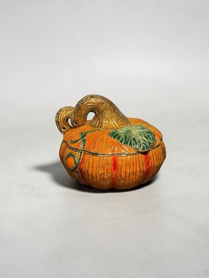 Value Arts Enamel cloisonne Pumpkin Lidded Trinket Box with black cat Halloween