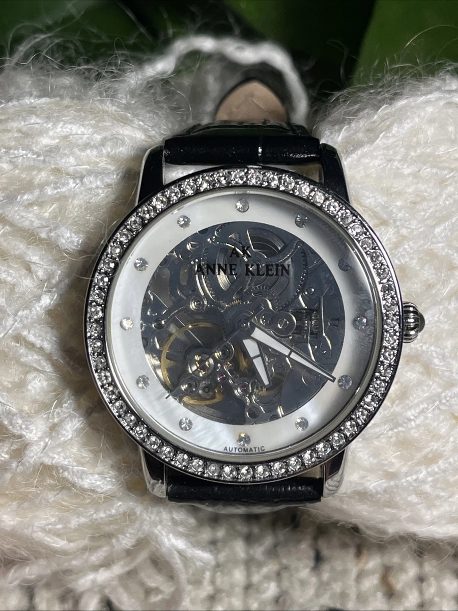 NNW Anne Klein Silver Skeleton Dial Watch with Brown Strap Anne Klein Womens Silver Dial Brown Leather Band Strap Watch  main image 3
