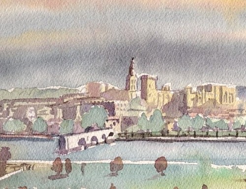 Belle Aquarelle De La Cité D Avignon, 1993 - Imagen 5 de 11