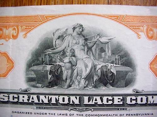 THE SCRANTON LACE COMPANY Canceled Stock Certificate 1953 Great Artwork & Stamps - Picture 2 of 5