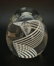 Steuben Art Glass Paperweight w/ White Swirl & Bubble ~ 3.5" Tall ~ Signed