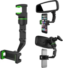 Ivieicip 360° Car Rearview Mirror Mount Stand Holder for Cell Phone and Green 
