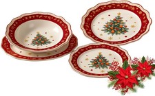 cecaro group – Servizio Piatti Natalizi 18 Pezzi - Albero di Natale con Bordo Ro