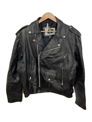 Wild Ride Double Rider Leather Jacket 46 Black Motorcycle Biker Coat