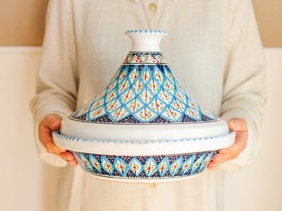 Hand-Painted Tunisian Tagine 32cm | Decorative Ceramic Serving Dish Gift