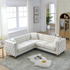 82" Velvet L-Shaped Sectional Sofa, 5-Seater with Nailhead Trim, Free Shipping