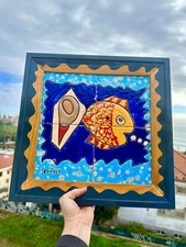Hand Made Wooden Framed Tile Wall Art Fish From Portugal Signed Jennifer