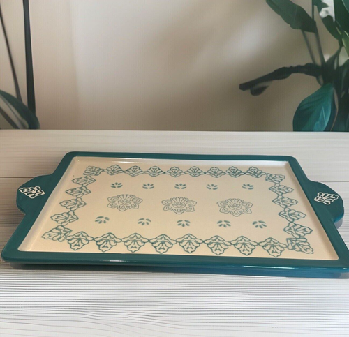 Berkley Jensen Ceramic Tray Platter Oven To Table Serving 13X9.5 Blue Floral NEW