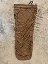 NWT BOOHOO Dress Size 6 Mariah Slinky Bodycon Brown Shoulderless Strapless Sexy
