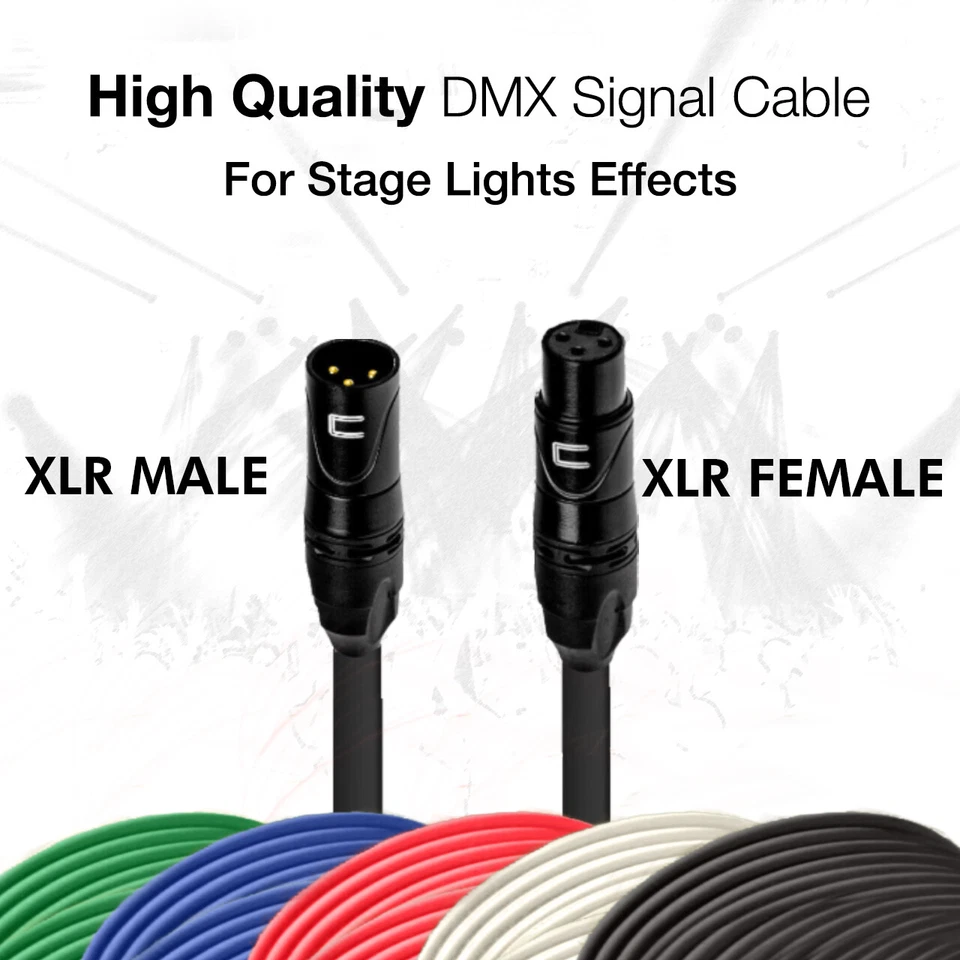 DMX Patch Cable 3-Pin XLR Male to Female - 120 ohm DMX512 Data Cord Custom Color - Image 2 of 4
