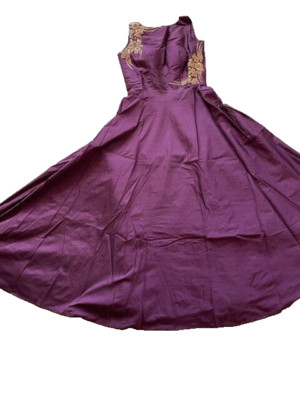 Women Stitched Long Slik Gown Kurti eggplant pluple color