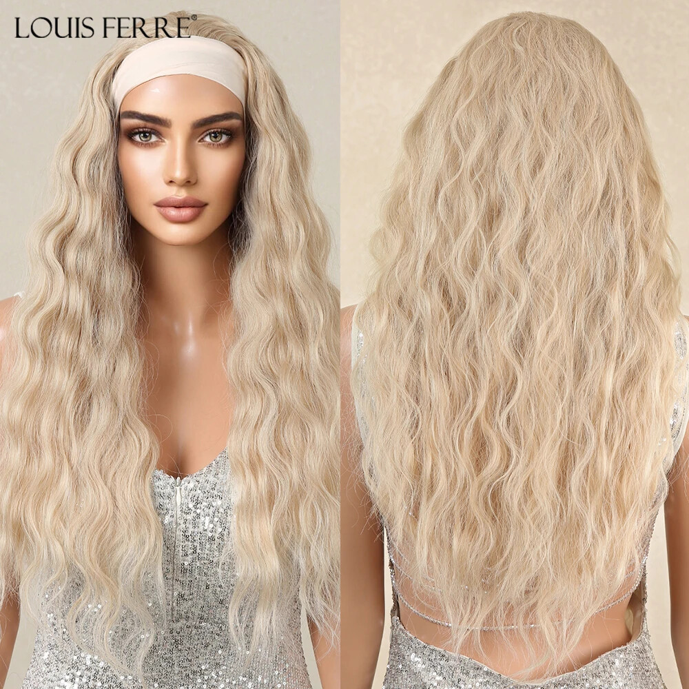 Long Curly Blonde Heat-Resistant Synthetic Headband Wig for Everyday Wear  
