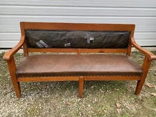 Antique Railroad Train Station Bench Spring Leather Knights Of Pythias Lodge