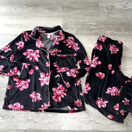 Joyspun Women's Soft Pajama Set Multicolor L 12-14 Collared Buttoned Elastic