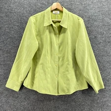 Talbots Short Women PS Petite Green Button Up Collared Long Sleeve Casual Solid