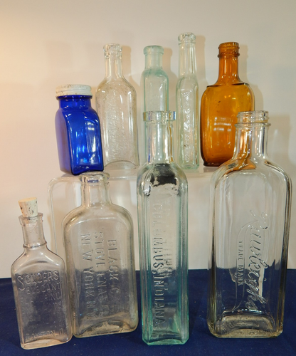 Lot of 9 Antique Vintage Old Glass Medicine Bottles Blue Clear Embossed Mixed - 第 2/14 張圖片