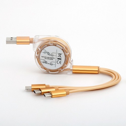3 in 1 Retractable USB Cable for iPhone Pixel Cable 3A Fast Charging Type-C 1.2M - Picture 3 of 10
