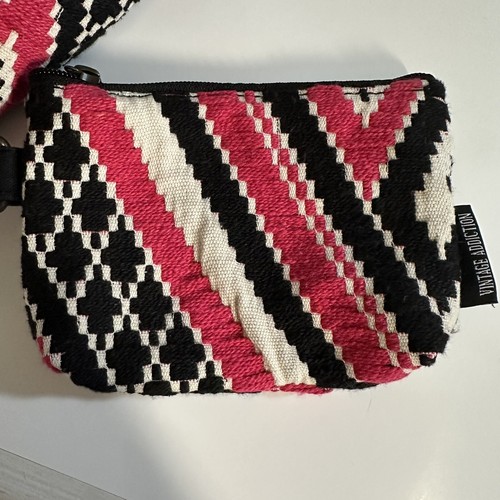 Vintage Addiction Tote Bag & Clutch Pink Black Large Embroidered Aztec Southwest - Picture 5 of 9