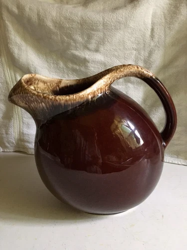 Brown Drip Glaze Ball Pitcher with Ice Lip HULL Oven Proof USA - 2 Quart