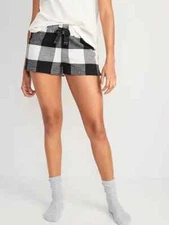 NWT Old Navy Flannel Boxer Pajama Sleep Shorts Black Buffalo Plaid Women MLXLXXL