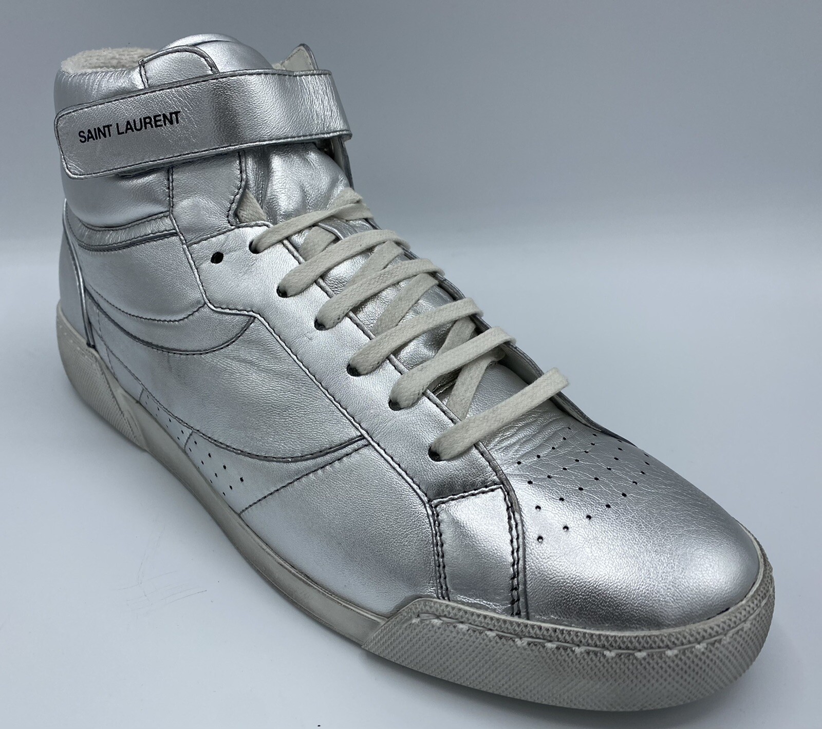 Sneakers alte Saint Laurent in pelle argento $750 taglia US 9 5 Made in Italy
