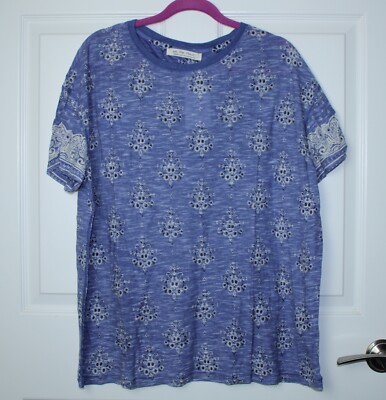 NWT Free People Maybelle Oversized Boho Bandana T-Shirt Blue Modal Cotton  Medium