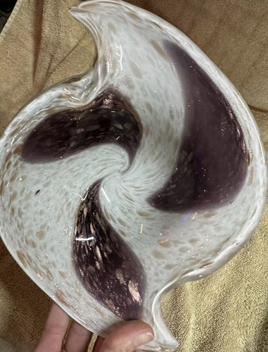 VTG Murano Purple & Gold Fleck Art Glass Dish Center Piece Nice - Picture 15 of 15