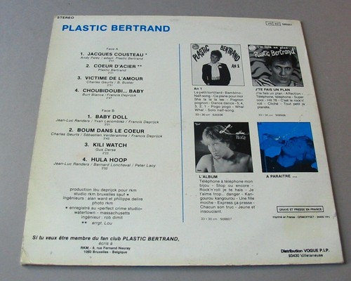 PLASTIC BERTRAND (25cm 10" Vinyl) Jacques Cousteau TIRAGE LIMITE - Picture 2 of 2