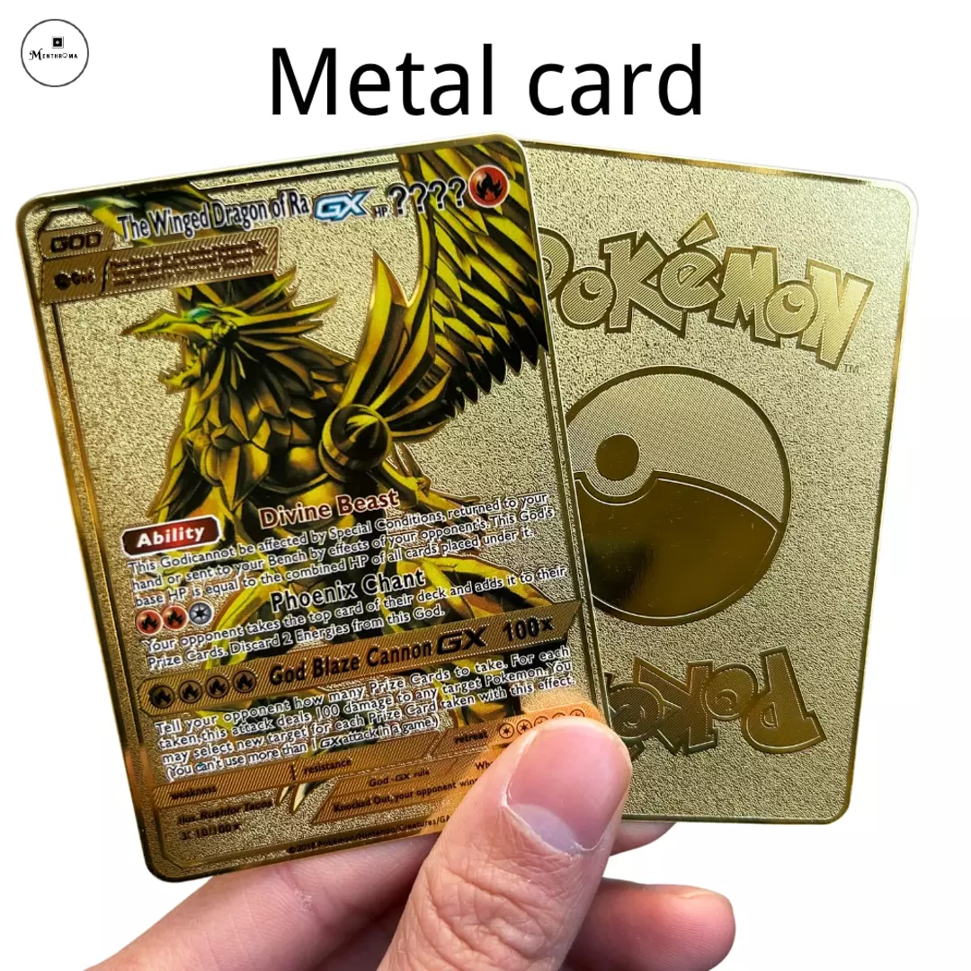 Pokemon Winged Dragon GX Shiny Gold Metal Game Collection Cards Kids Gift  Toy