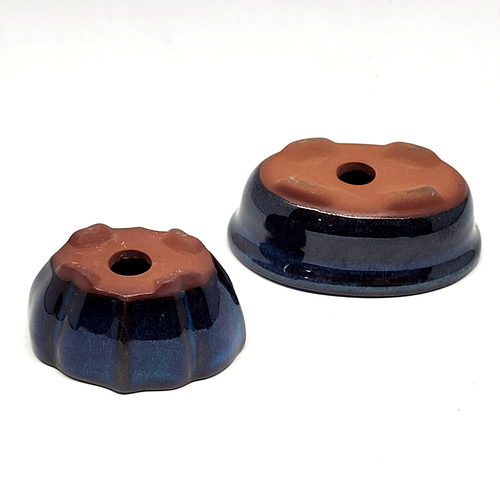 Set of 2 Mini Blue Glazed Ceramic Bonsai Pot - Picture 2 of 9