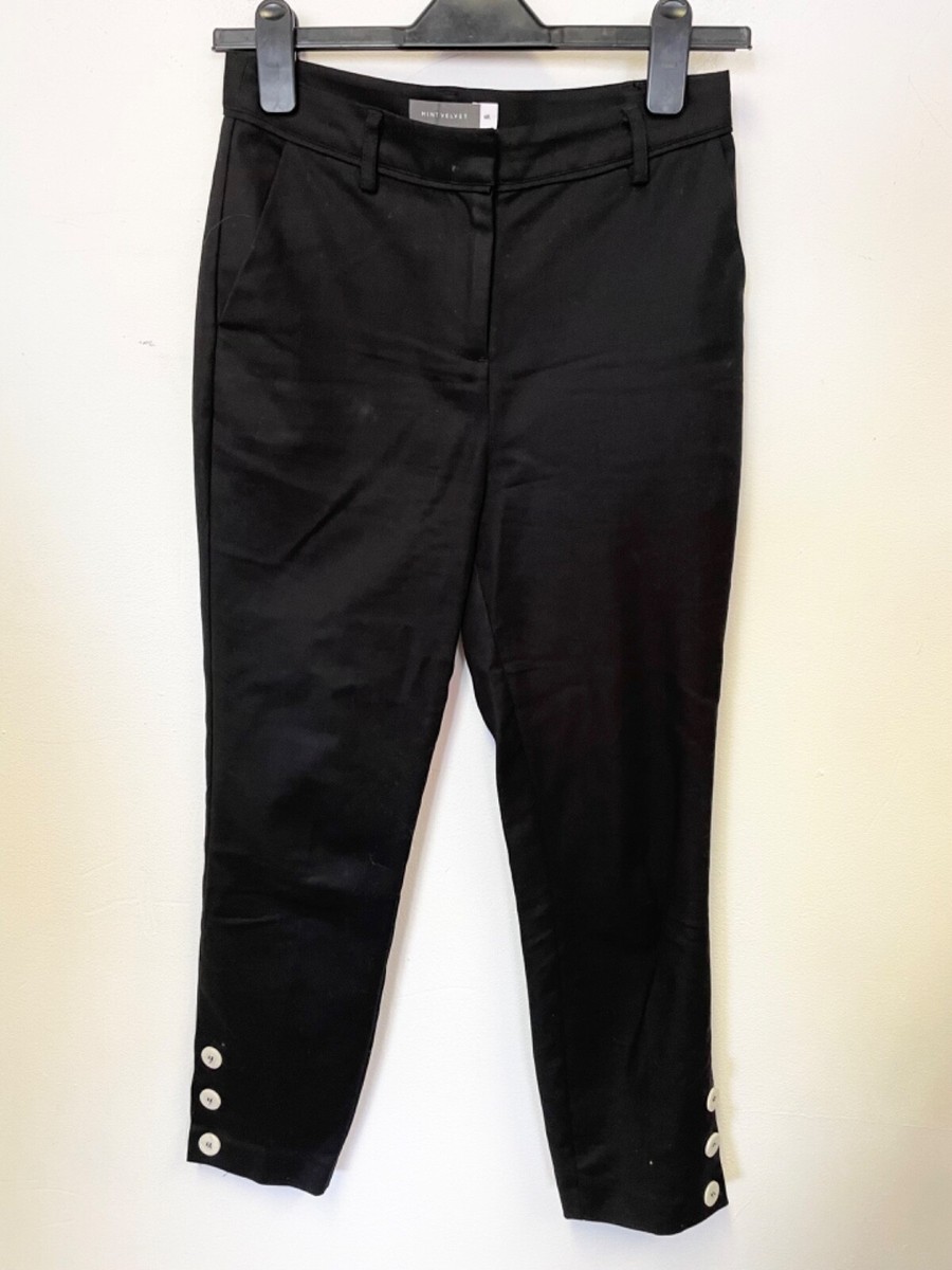 MINT VELVET BLACK TAPERED BUTTON TRIMMED CROPPED LEG TROUSERS SIZE