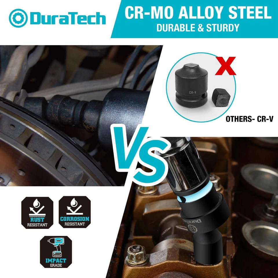 DURATECH 11-Piece 3/8" Drive Impact Swivel Socket Set Metric 8-19mm Cr-Mo Steel - Image 3 of 4