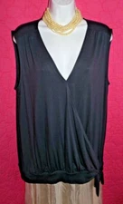 LOFT Smokey Gray Side Tie Wrap Tunic Top Sz L Liquid Rayon Stretch NWT Blouse