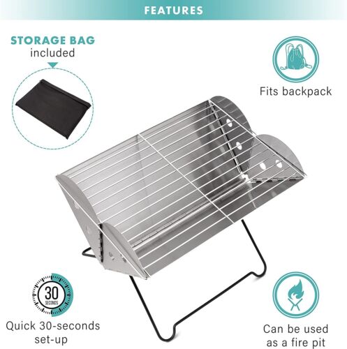 Zone Tech Flatpack Portable Stainless Steel Grill And Fire Pit Traveling Grill - Picture 3 of 7