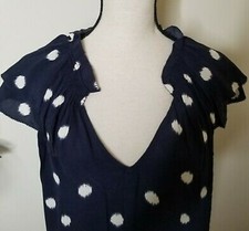 A New Day Navy Blue White Polka Dot V Neck Flutter Sleeve Women's Blouse Size S