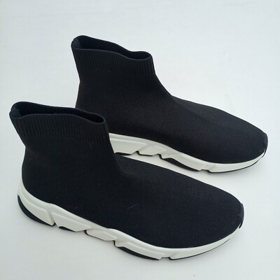 BLACK KNIT WHITE PULL ON HIGH TOP SOCK SNEAKERS Size7.5