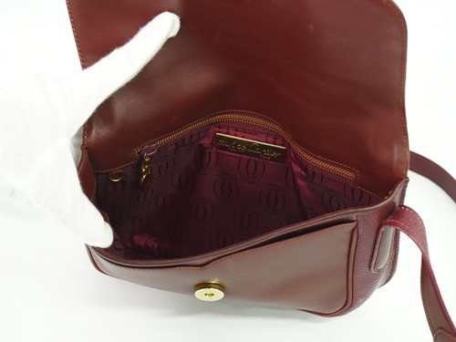 Cartier Must Leather Shoulder Crossbody Bag Bordeaux Gold - Imagen 7 de 10