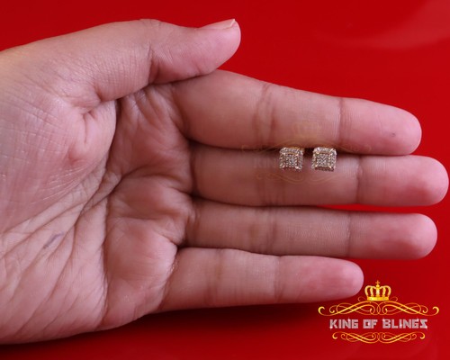 Pendiente cuadrado de oro amarillo real de 10 k con diamante de 0,15 quilates para mujeres y hombres - Imagen 7 de 12