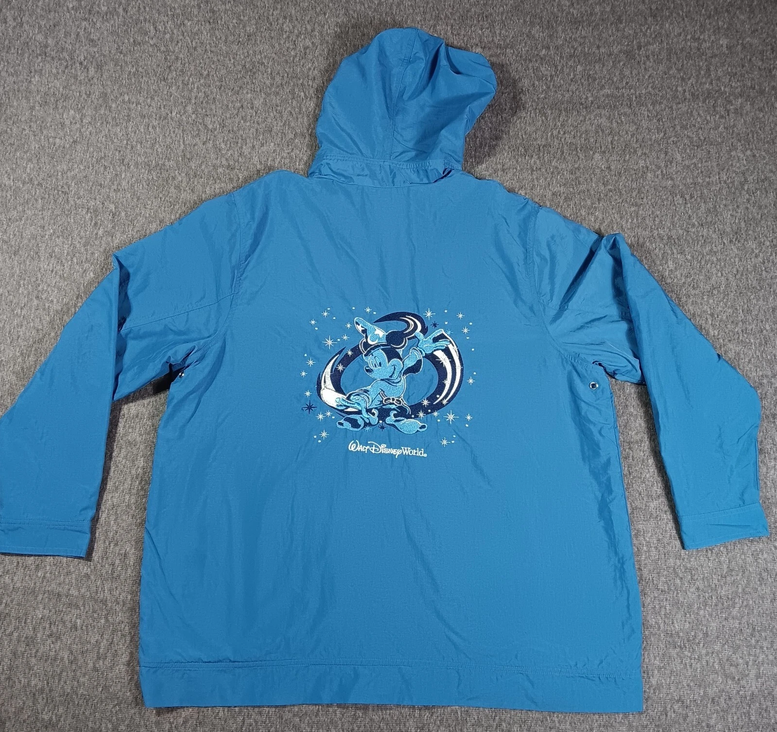 Disney Jacket Mens 1X Blue Embroidery Zip Up Waterproof Hooded Vintage