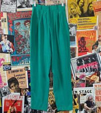 Vtg 90s Teal Green Silk High Rise Liz Claiborne Trouser Pants 24" Waist Corpcore