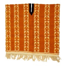 Vintage Unisex Orange Poncho | Womens Mens High End Native Amercian Boho Style