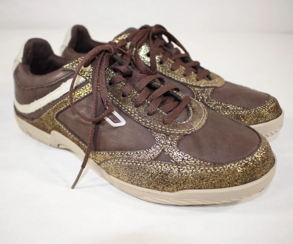 Diesel Zapatos Para Mujer 8.5 Movimiento W Tenis Cuero Marrón Dorado Metálico Foto 3 de 4