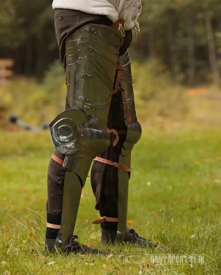 Armadura de pierna estilo alemán medieval armadura de pierna de acero tiempos medievales armadura de pierna completa Foto 2 de 4